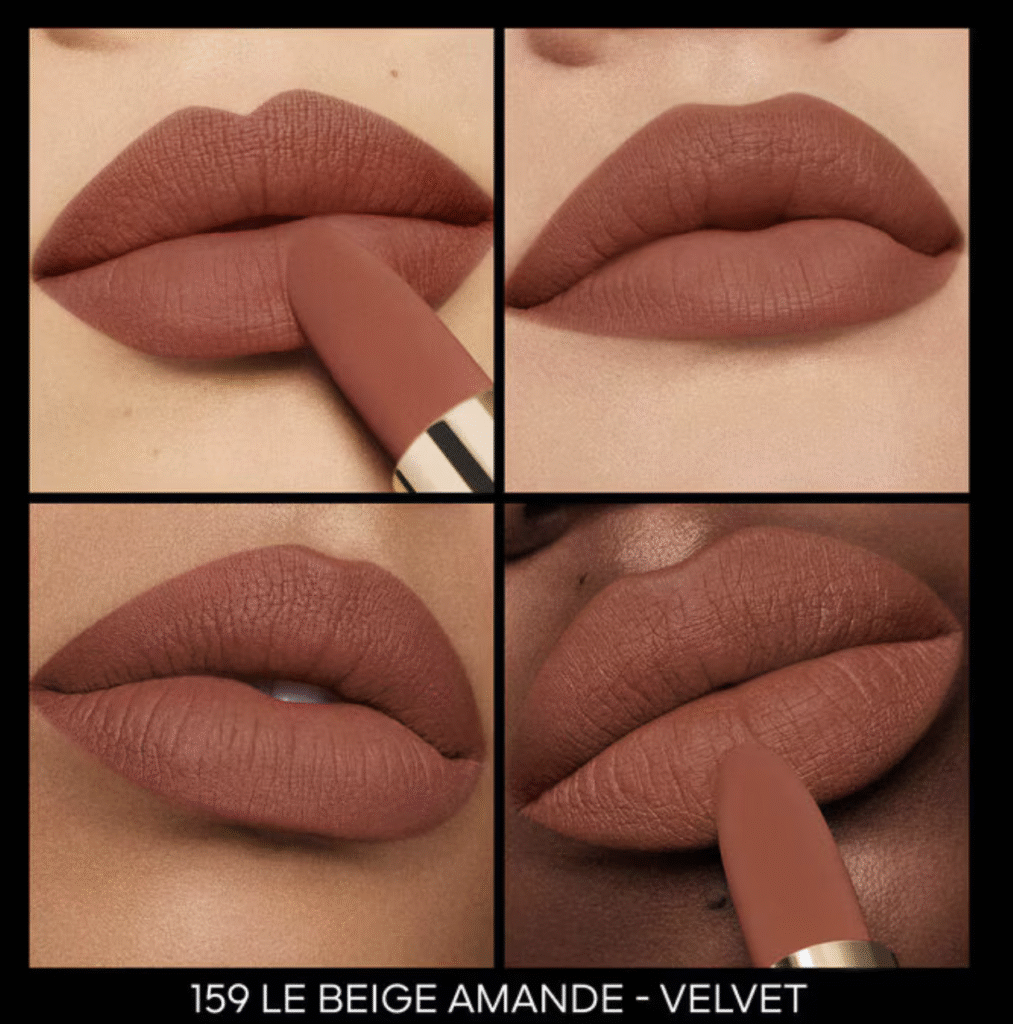 Rouge à lèvres Guerlain Rouge G teinte 159 Le Beige Amandé velvet sur les lèvres