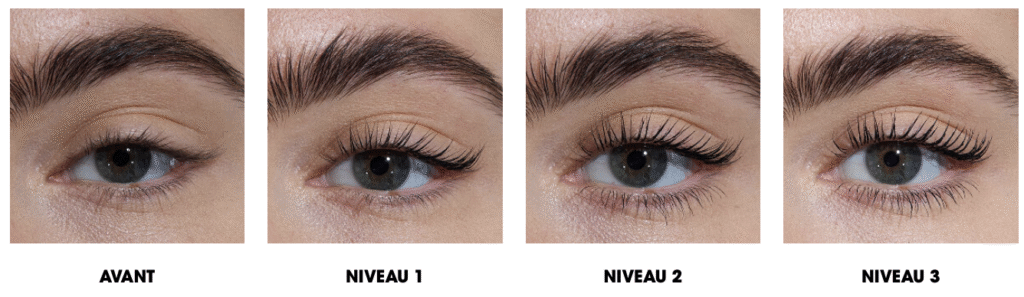 Résultat avant après du mascara Yves Saint Laurent Lash Latex, volume modulable des cils