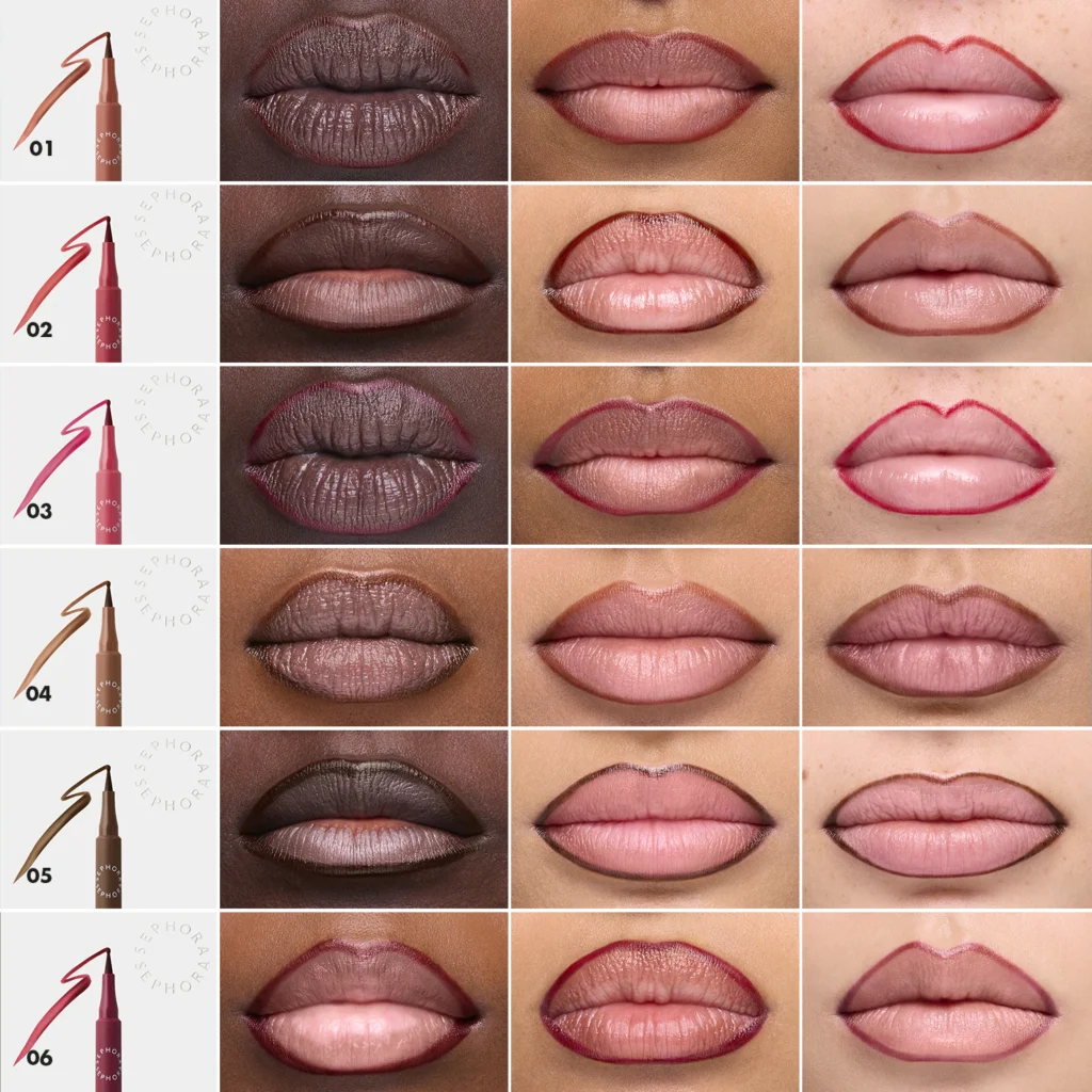 Résultat des Lip Tint Felt Liner Sephora sur différentes carnations et teintes