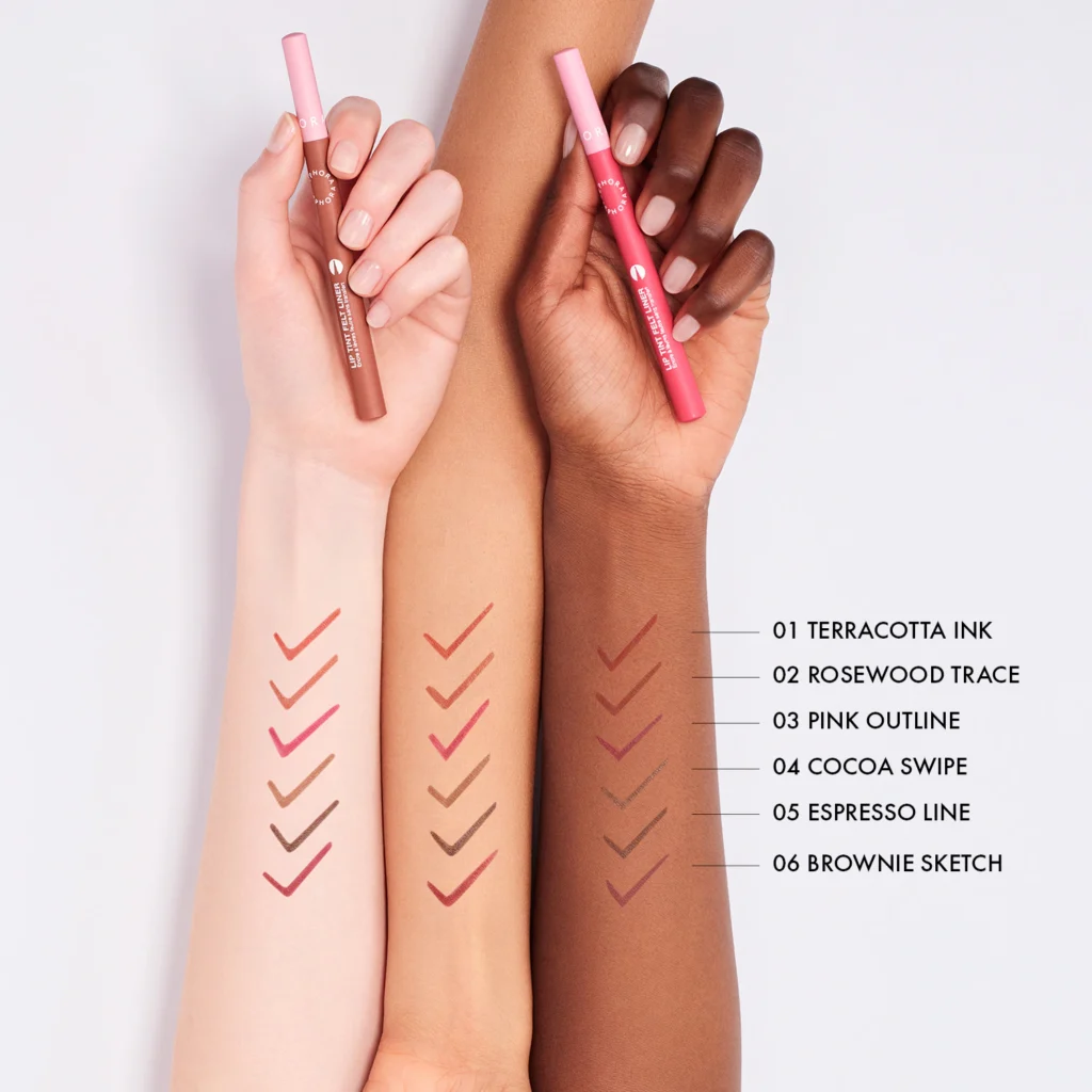Swatches des Lip Tint Felt Liner Sephora sur différentes carnations