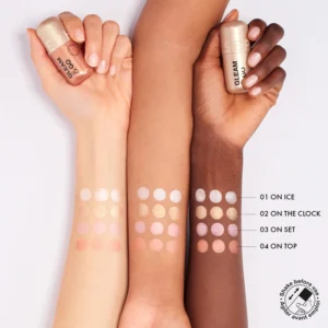 Swatches des highlighters liquides Gleam & Go de Sephora Collection sur différentes carnations