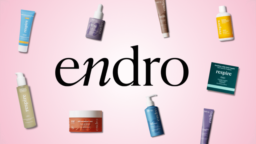 Univers de marque Endro Cosmétiques avec ses produits naturels et sa nouvelle identité visuelle