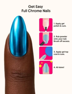 Étapes application Chrome Powder Pen Le Mini Macaron pour effet chrome sur les ongles